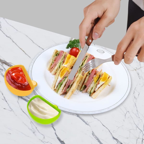 Dippskålbrett - 8 fargede plastskiver og dipp til ketchup, salt, grønnsaker, eddik, tomatsaus - Dippkopp, papirbrett