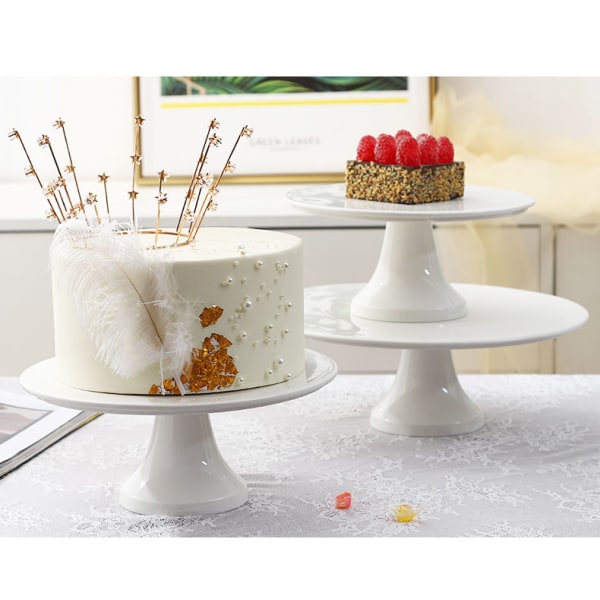 10-tommers kakefat i porselen, rundt dessertfat, cupcake-utstillingsstativ for bursdagsfester, bryllup, babyshower og andre arrangementer, hvit