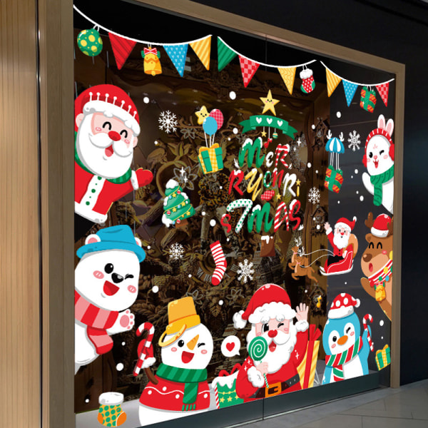 Juldekorationer klistermärken Jul köpcentrum fönsterdekoration Santa Claus snögubbe elektrostatiska klistermärken, set