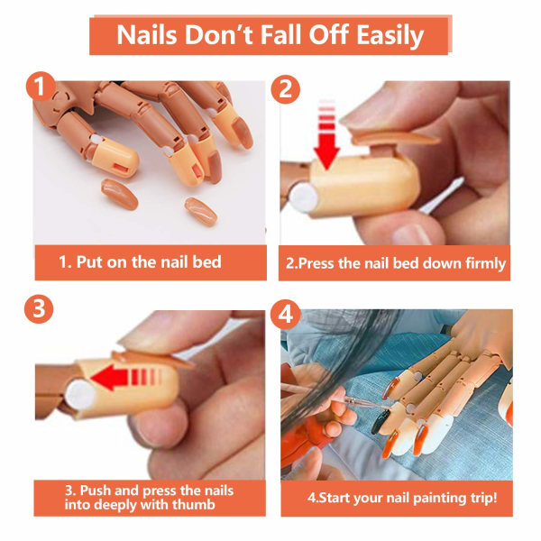 Uppgradera naglar faller inte av lätt Nagelträning Tåg Träna hand, nageldisplay manikyr, flexibel rörlig falska falska händer för nagelmanisk
