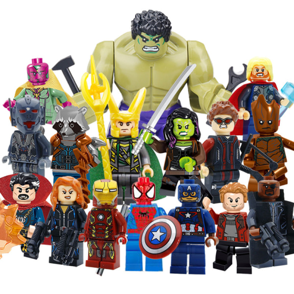 16 delar DC superhjältar set Avengers Minifigurer Samling Iron Man Loki Thor Thanos byggklossar klossar dockor leksaker för barn
