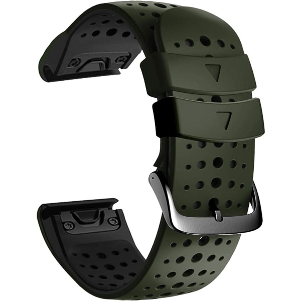 Quickfit 26 mm silikon mjuk sport vattentätt andningsbart armband för Garmin Fenix 5X Plus, Fenix 6X Pro/safir, Enduro, Tactix Bravo grönaktig svart