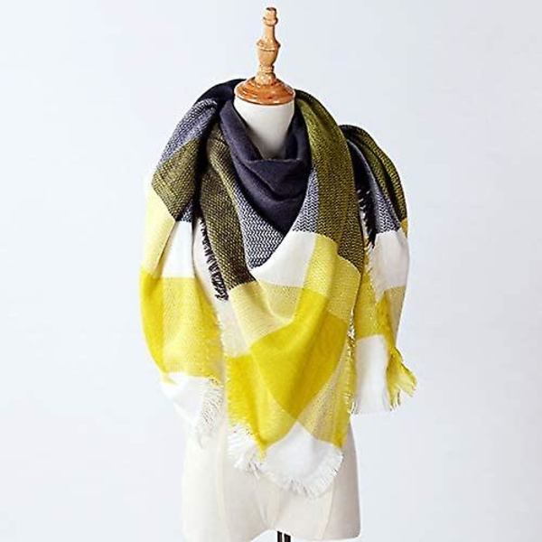 Dam Scarf Xxl Varm Mjuk Stickad Scarf Rutig Vinter Scarf Höst Scarf Ull Scarf gul