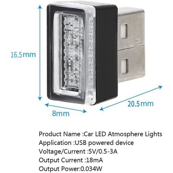 Bil LED Atmosphere Lights, 5 delar USB Lighting Atmosphere Light Set Bilinredning (5 färger, röd/blå/rosa/vit/isblå)