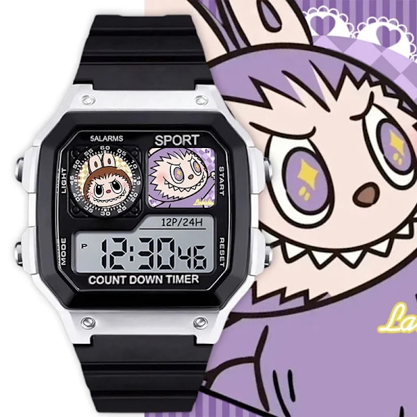 Kawaii Labubu tecknad klocka för pojke flicka färg LED-display digital väckarklocka vattentät sportklocka barnarmbandsur D1561