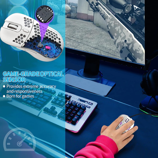 Honeycomb trådad spelmus, RGB-bakgrundsbelysning och 7200 justerbar DPI, ergonomisk och lätt USB -datormus med högprecisionssensor för Windo