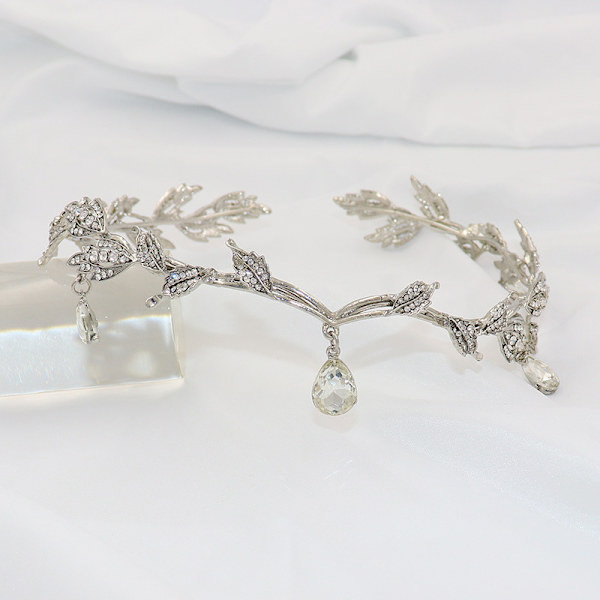 Elegant Rhinestone Krystal Sølv Blad Bryllup Hårbøjle Brude Tiara Hårbøjle Krone