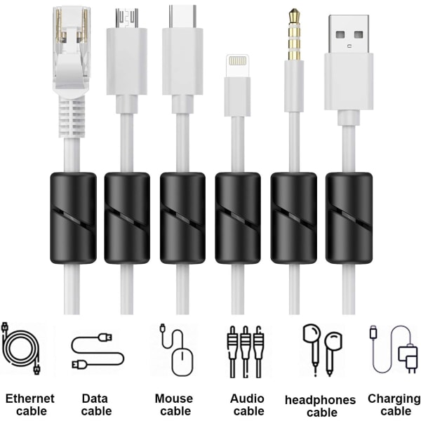 20-pack självhäftande silikonkabelhanteringsklämmor, kabelhållare för skrivbordskabel USB -laddningskabel Mus Power och hemdatorkabel (svart