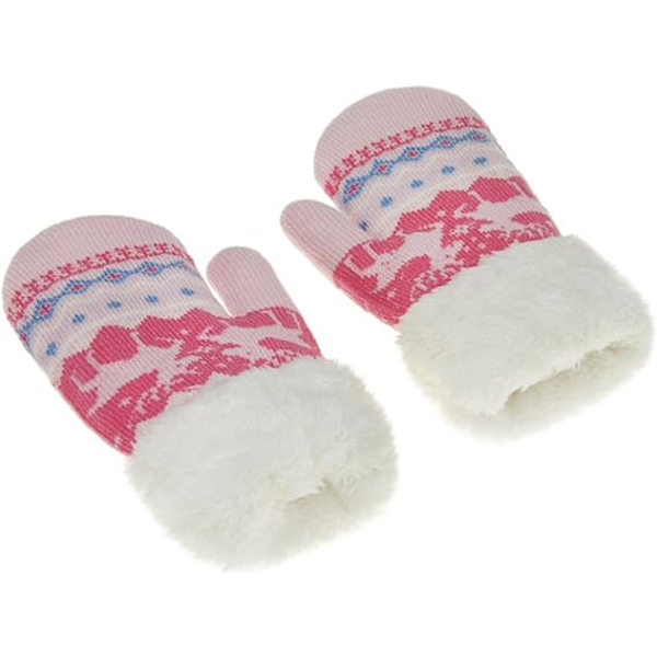 Småbarnshandskar med Snöre Vinter Varma Stretch Stickade Hel Finger Snöhandskar Barn Magiska Skidhandskar Fleecefodrade Rosa