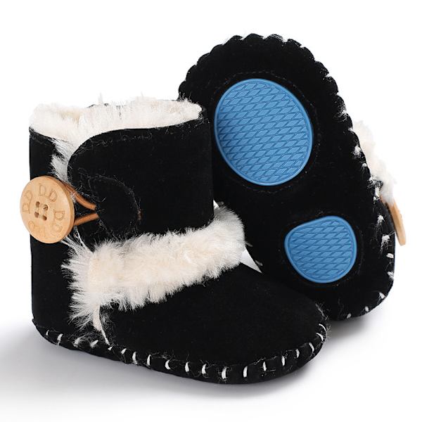Nyfödda baby Flickor Snö Vinterstövlar Toddler Mjuk sula Vinter Varm Spjälsäng Booties Skor (6-12 månader, svarta)