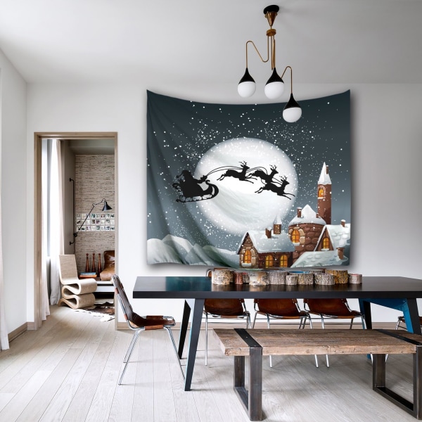 Färgglada Stjärnor Jul Flygande Släde Design Väggtapet Polyester Tyg Snö Väggtyg Sovrum Vardagsrum Gobeläng 130*150CM