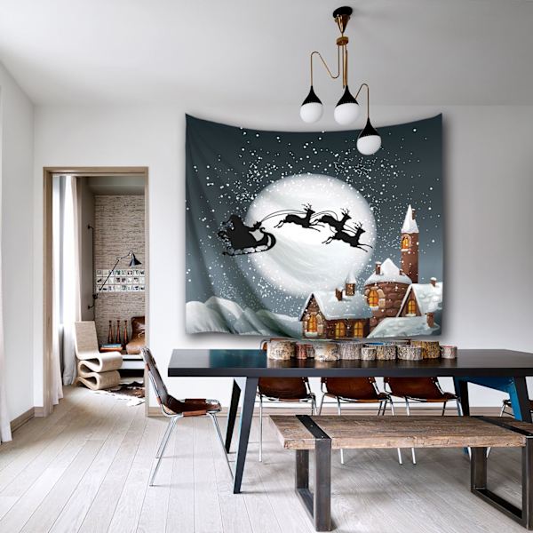 Farverige Stjerner Jul Flyvende Slæde Design Vægophæng Polyesterstof Sne Vægklæde Soveværelse Stue Tapet 130*150CM
