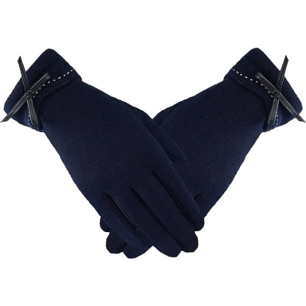 Vintervarma damhandskar för kvinnor, tjockfodrade vindtäta handskar för telefon med pekskärm (marinblå)