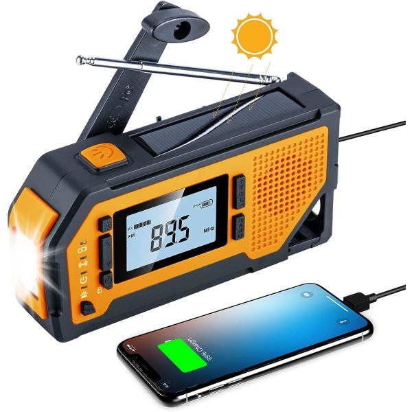 Bärbar radio med LCD-skärm och handvev 2000mAh uppladdningsbart batteri Nödradio Power SOS Alarm -Orange