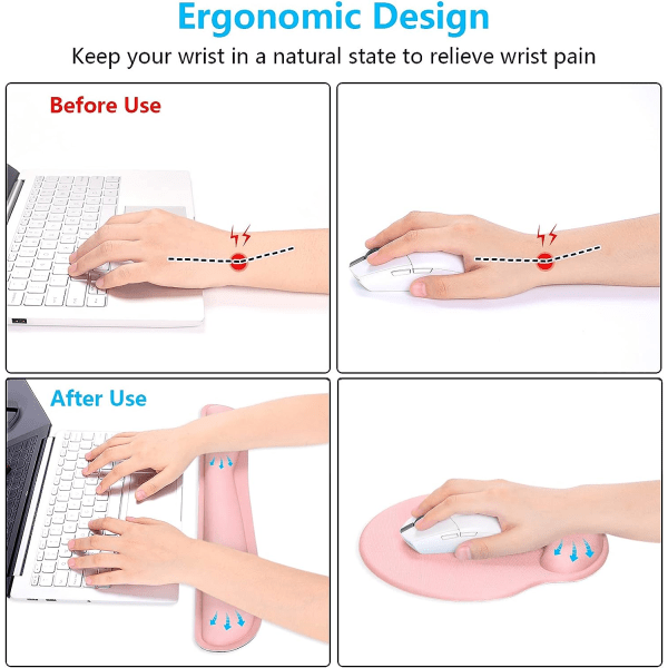 Tangentbords handledsstöd och musmatta med handledsstöd, Memory Foam handledsstöd för tangentbord och set, Ergonomisk handledsdyna med halkfri bas för E