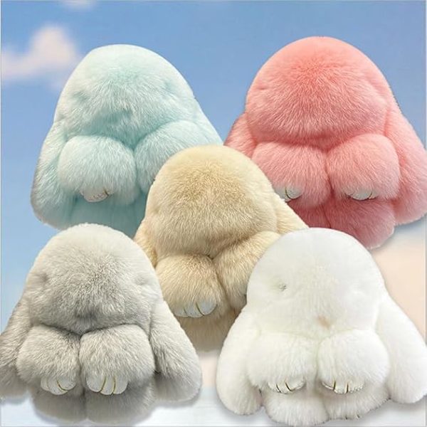 Håndlavede bløde kanin pompom charms, fluffy kanin pels dukke charms, sød plys kanin gave til bil nøglering håndtaske dekor D