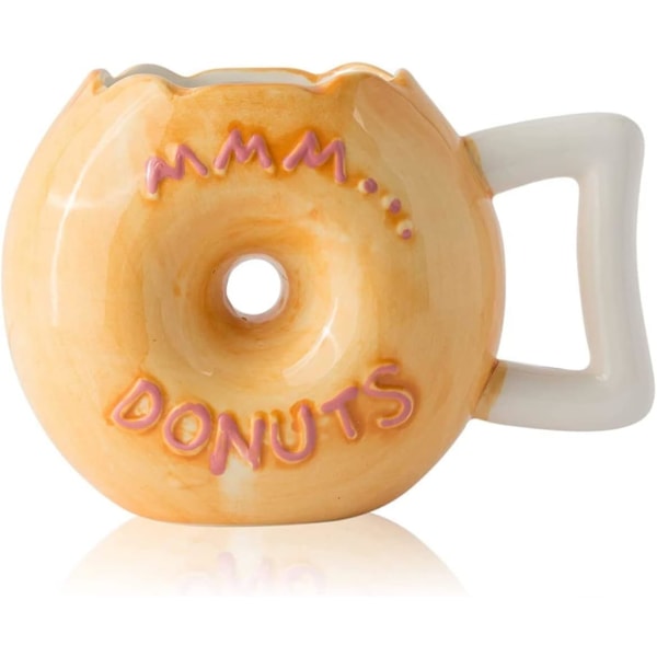 Keramisk Donut Krus - Deilig Rosa Glasert Smultring med Strøssel - Morsomt \"MMM... Donuts!\" Sitat - Beste Kopp For Kaffe, Te, Varm Sjokolade og Mer - L