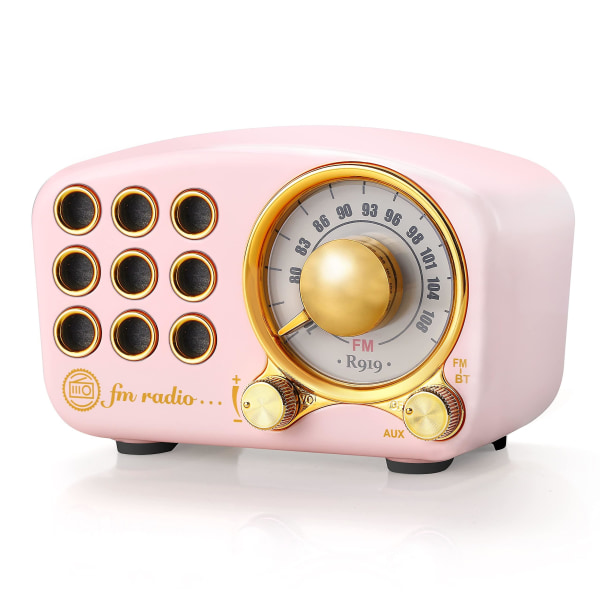 Retro Radio Bluetooth högtalare, Vintage Radio Greadio FM-radio med stark basförstärkning, hög volym (rosa)