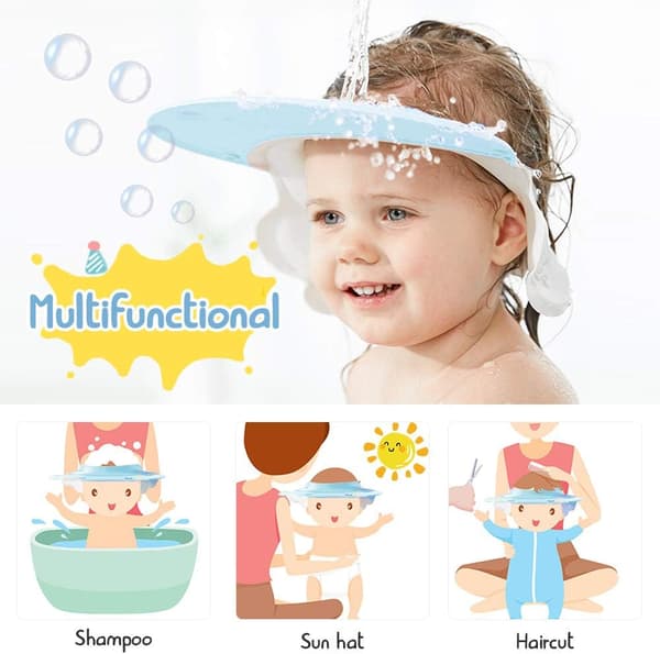 Justerbar dusjhette for barn - Badevisir for baby - Blå