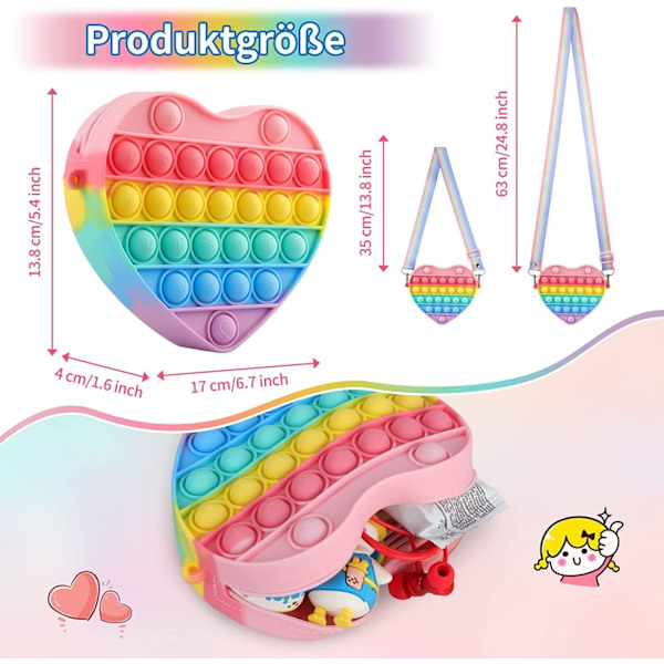Fidget Legetøjstaske Push Pop Bubble It 2 i 1 Pung Wallet, Silikone Flerfarvet Sensorisk Skuldertaske, Anti-Stress Legetøjspung til Piger og Børn