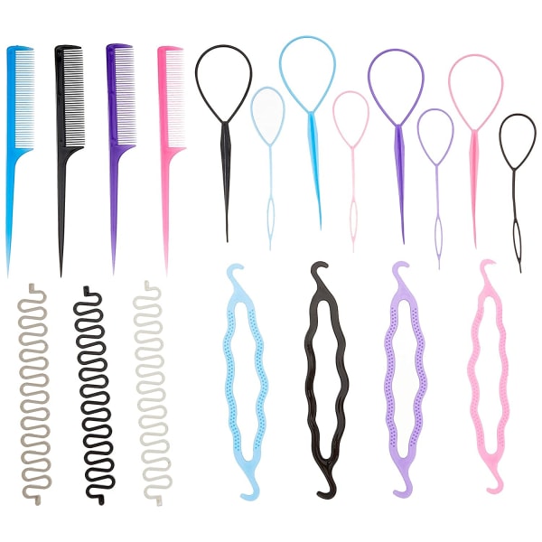 19 st hårflätningsverktyg, gör-det-själv-hårstylingverktygssats Updo hästsvansmaskinstillbehör Topsy hårflätningskit