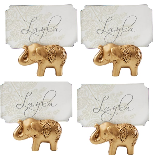 4 stycken europeiska och amerikanska kreativa presenter Bröllopspresenter Gyllene elefantsätesklämma Visitkortshållare Presentkort