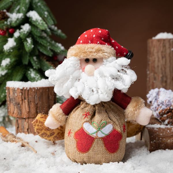 Bitar Jul 3D Doll Dekoration Presentpåse med dragsko Återanvändbara julgodispåsar Tomte, Älg, Snögubbe, Tomtebroderityg Julförvaring