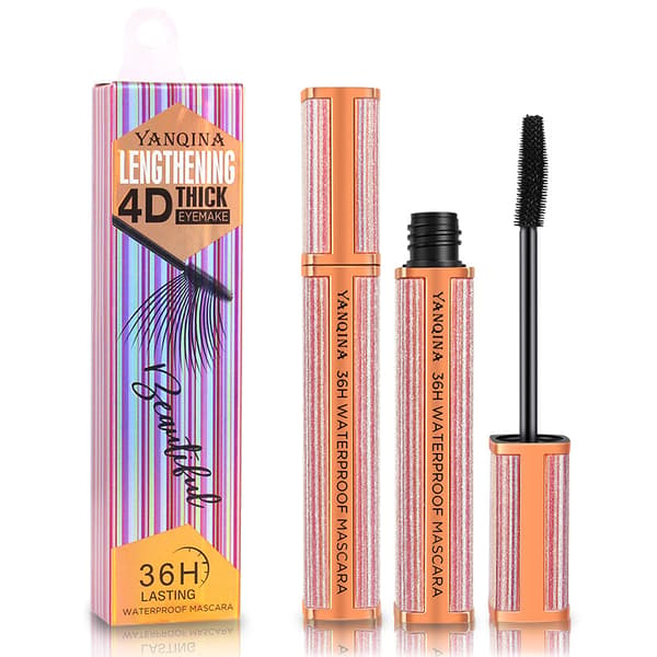 4D silkefiber mascara sort, langtidsholdbar, blød vippebørste