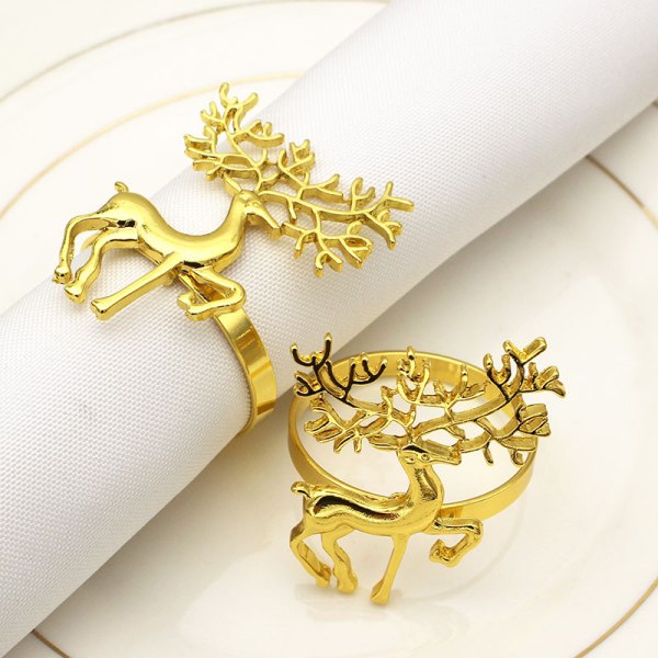 Christmas Gold Deer Servettringar Set med 12 för jul, tacksägelse, helgdagar, middag, festbordsdekorationer