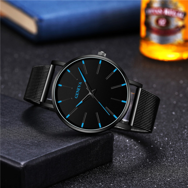 Mäns Quartz Watch Legering Mesh Needle Färgglad Scale Watch Men