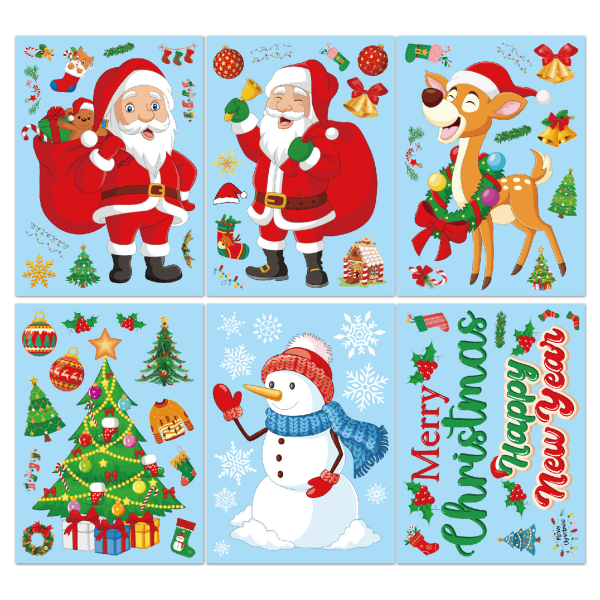 2023 6 ark/ set julklistermärken julfönsterdekoration Renar jul fönsterdekaler, snöflinga julfönsterdekor Avtagbara Återanvändbara julklistermärken