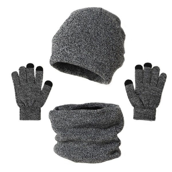3 st Vintermössa Scarfhandskar Set för män och kvinnor, mösshandskar Halsvärmare set med varmstickad fleecefodrad (grå)