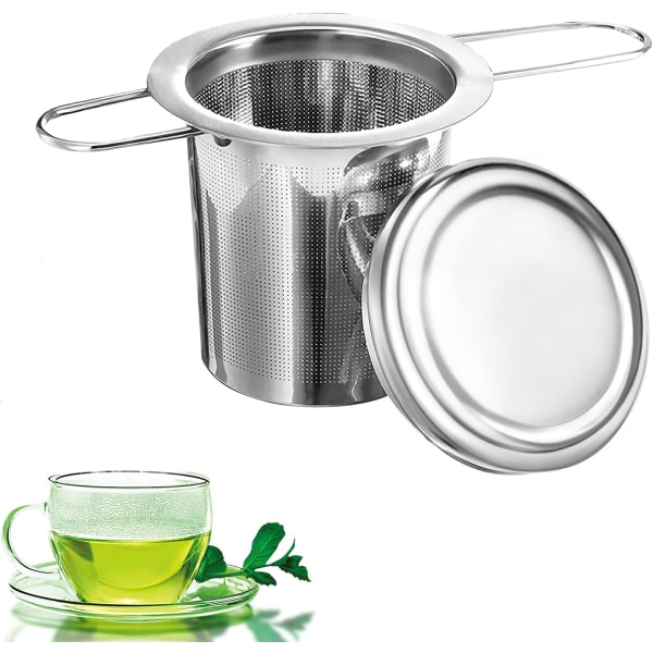 1 st rostfritt stål tefilter med fina hål med vikbar design, teinfuserare med lock Universal för tekanna, mugg, kopp, flaska, glas