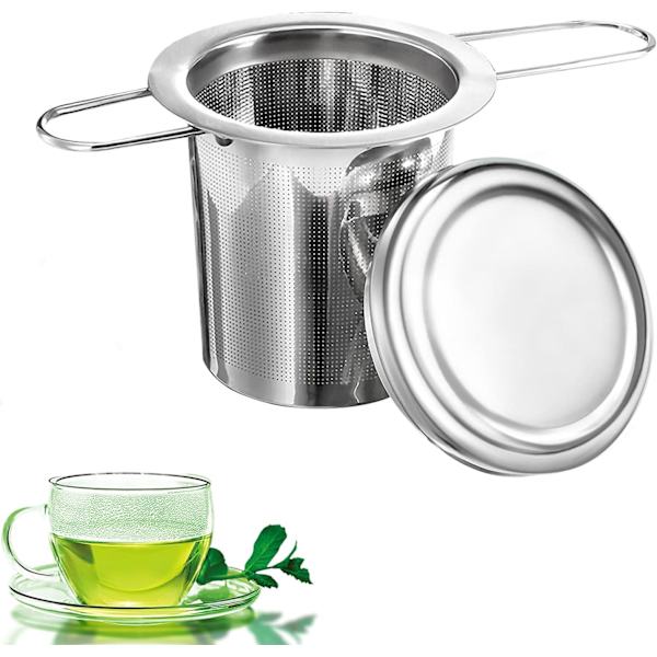 1 stk. tefilter i rustfrit stål med fine huller og foldbart design, tebrygger med låg, universal til tekande, krus, kop, flaske, glas