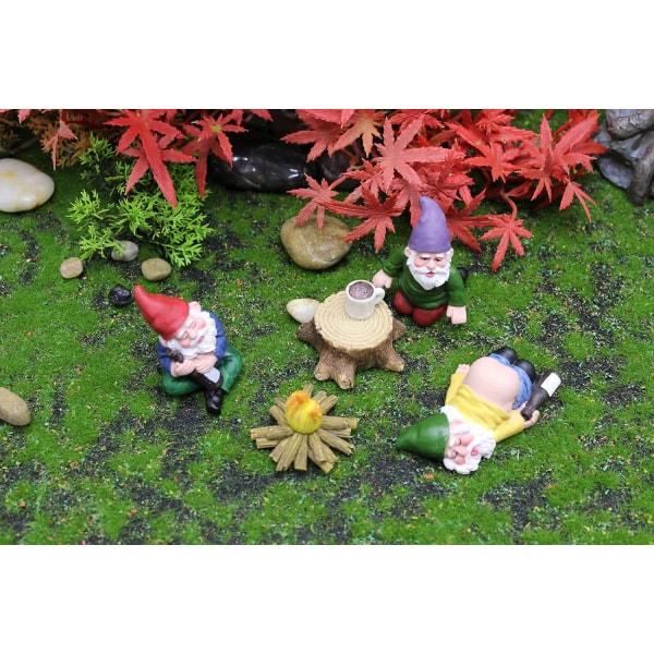 Miniatyrträdgårdstomtar prydnad utomhus, staty av hartstomte, roliga trädgårdstillbehör för uteplats, trädgård, gräsmatta eller trädgårdsdekorationer, set med 6