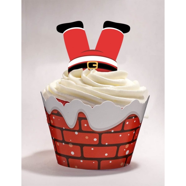 120 Stykker Jule Cupcake Toppers Wrappers Festartikler - Snemand Julemand Rensdyr Alf