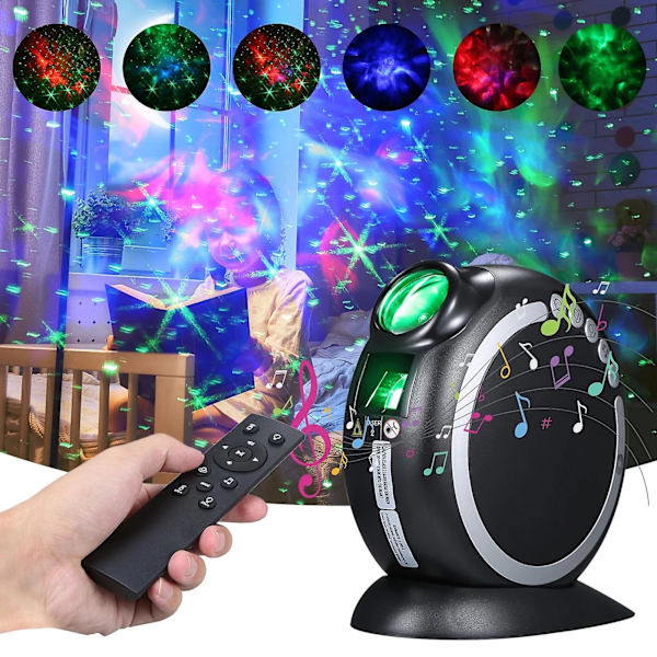 LED-laseratmosfärslampa, projektorlampa, nattlampa, musiklampa, dekorativ färglampa, stjärnhimmelslampa, LED-lampa, RGB-leklampa, svart
