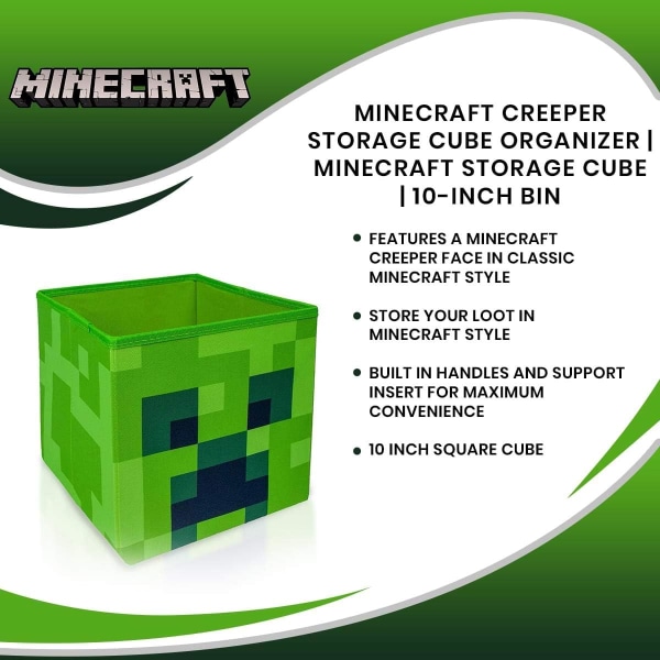 Creeper Storage Cube Organizer Förvaringskub | Creeper från Cubbies Storage Cubes | Organisationskuber | 10-tums fyrkantig papperskorg