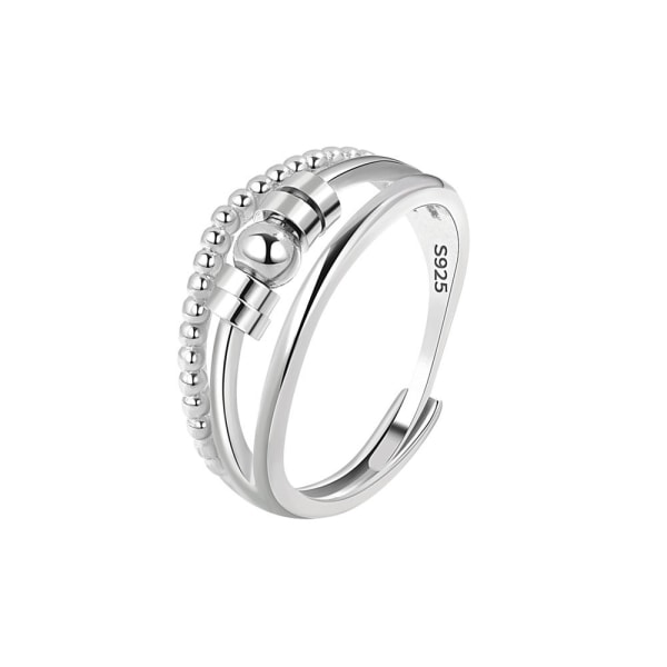 S925 Silver Wishing Transfer Pärlor Ring Kvinnlig Design Sense (2 delar justerbar öppning)