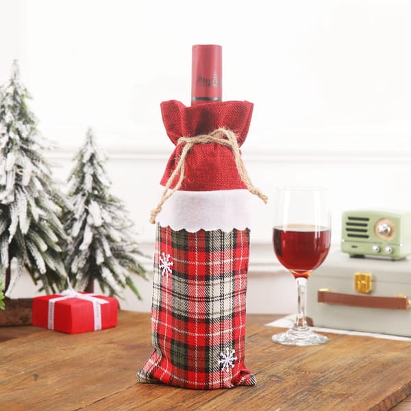 2-pack julbuffel plädade vinflaskskydd, jultröja cover , presentpåsar för vinflaskor för festdekorationer, till jul