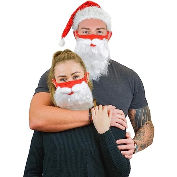 3 Sæt Lukkede Masker Sjovt Skægget Julemandskostume til Voksne til Jul (One Size)