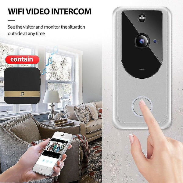 Trådlös videodörrklocka Wifi Smart dörrklocka Hd 1080p Kamera Night Vision App Övervakning Säkerhet Hemvideodörrklocka