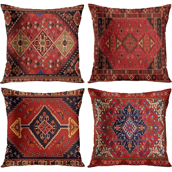 Set med 4 Tribal kuddfodral Abstrakt röd och svart vintage persisk matta mönster dekorativa kuddfodral heminredning Standard fyrkantig 18x18 tum blommig