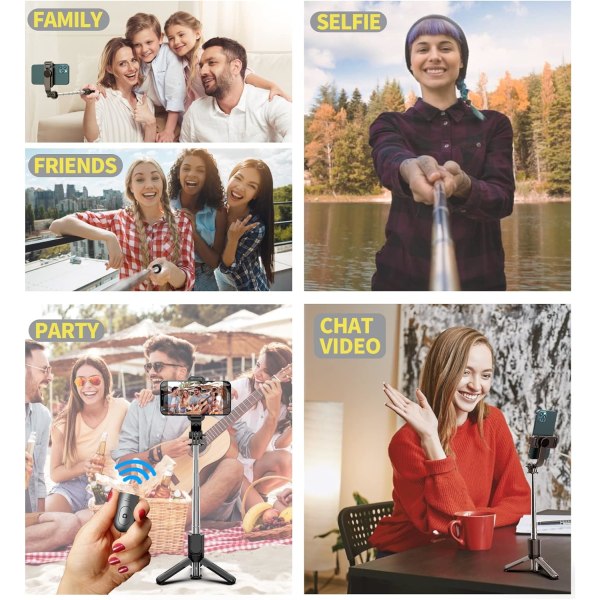 Bärbart Selfie Stick-stativ med trådlös fjärrkontroll, 3 i 1 utdragbar telefonhållare för iPhone 13/12/12 Pro/12 Pro Max/11/11 Pro/X/XR/XS/8/7/6S, Android