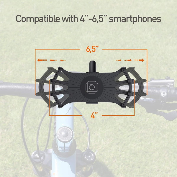 Mobilhållare för cykel, mobilhållare för universal eller cykel, 360° justerbar rotation, telefonhållare upp till 6,5 tum, svart