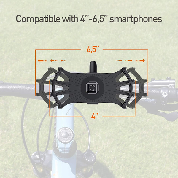 Mobilhållare för cykel, mobilhållare för universal eller cykel, 360° justerbar rotation, telefonhållare upp till 6,5 tum, svart