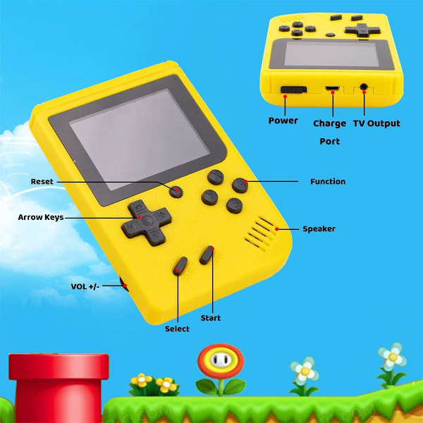 Inbyggd 400 klassiska spel Retro videospelskonsol barngåva Gul