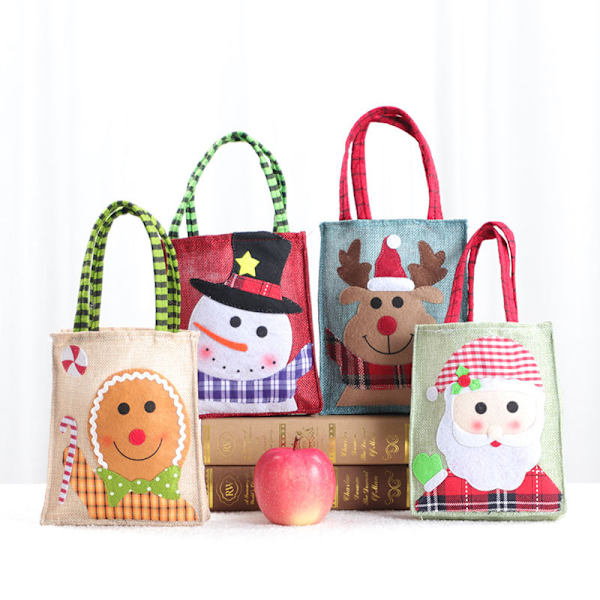 4 stk. Julegavepose for barn Ny Julelin Apple Bag Godteripose Julaften Gavepose 33*17*12cm