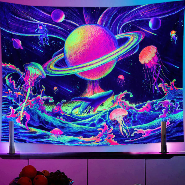 UV-lysande gobeläng Färgglad Planet Heminredning Fest Lysande gobeläng 130x150cm