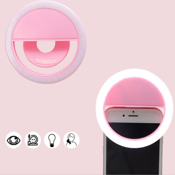 Led självutlösare ring lampa ring linje fält fyllning belysning mobiltelefon kamera lamp timer laddning USB, rosa